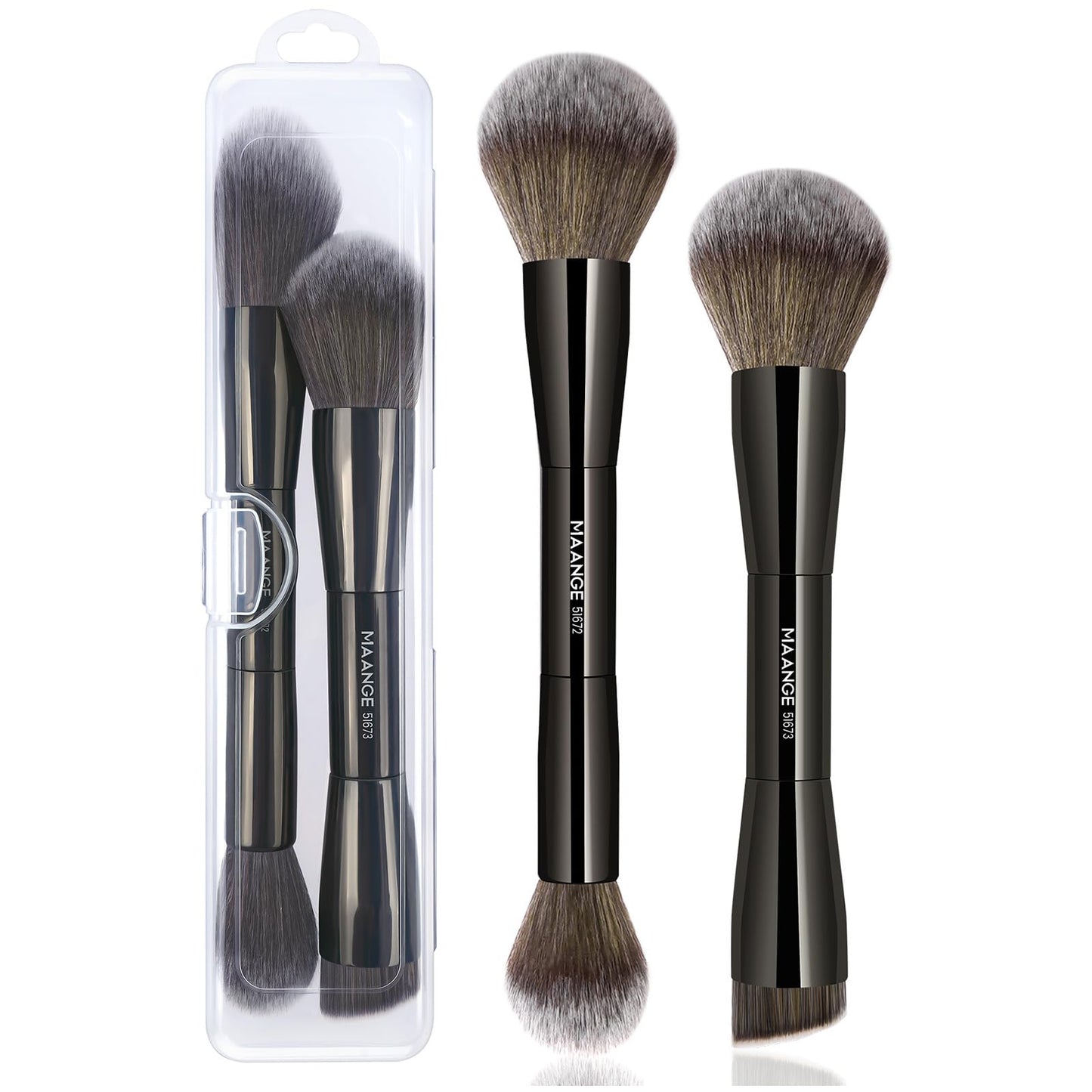 MAANGE Foundation Makeup Brushes, 2Pcs Double Ended Makeup Brush for Blending Liquid Powder Concealer Cream Blush Buffe (Gold)