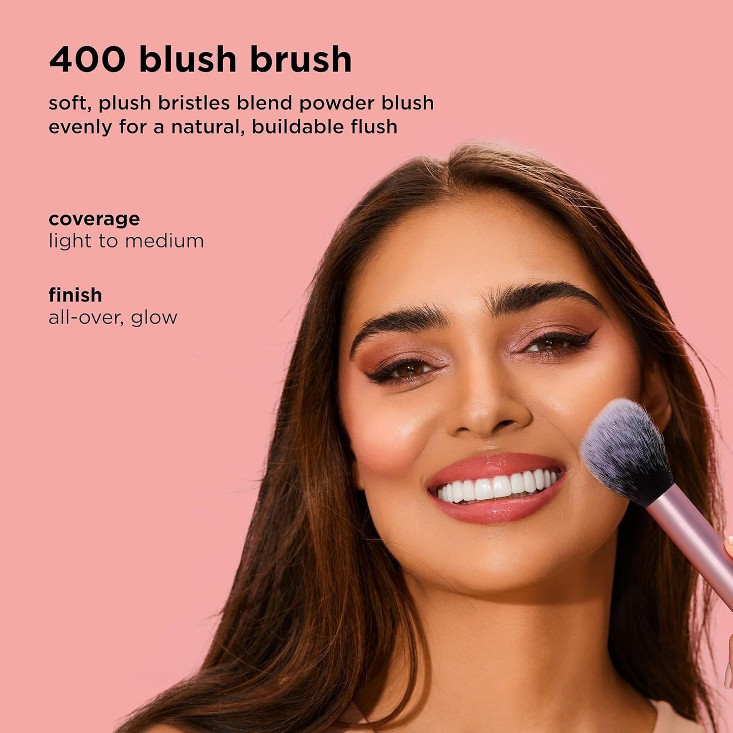Real Techniques Ultra Plush Blush Makeup Brush, For Loose, Cream, or Pressed Blush, Rosy Glow Cheeks, Fluffy Powder Brush, Aluminum Ferrules, Synthetic Bristles, Vegan & Cruelty Free, 1 Count | Rosy glow cheeks with a blush brush for cheeks, powder bronze