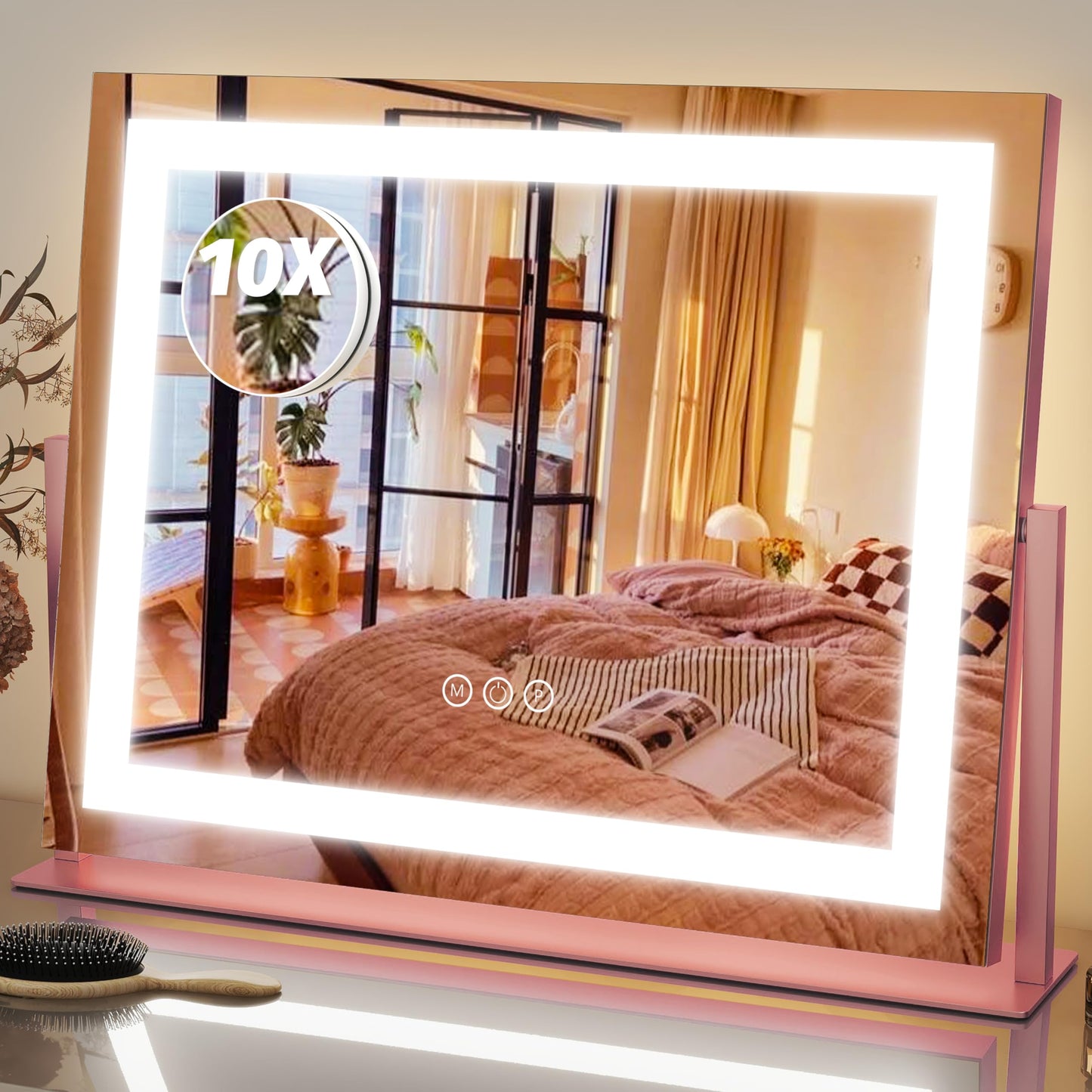 FENNIO Vanity Mirror with Lights 22''x18'' Makeup Mirror with Lights,Lighted Makeup Mirror with 10X Magnification and USB，Smart Touch Screen with 3-Color Lighting,Dimmable（Square White）