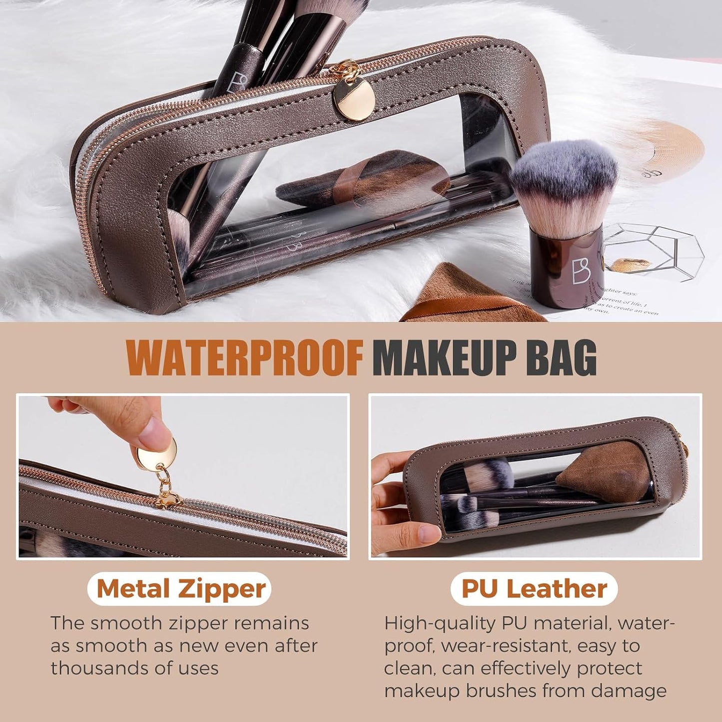 Travel Makeup Brush Set BS-MALL Ultra-Soft Synthetic Bristles Eyeshadow Brush, Foundation Brush for Liquid Makeup, Double-ended Travel Bag & Triangle Puff - Travel-friendly Multi-purpose Kit 10 Pcs