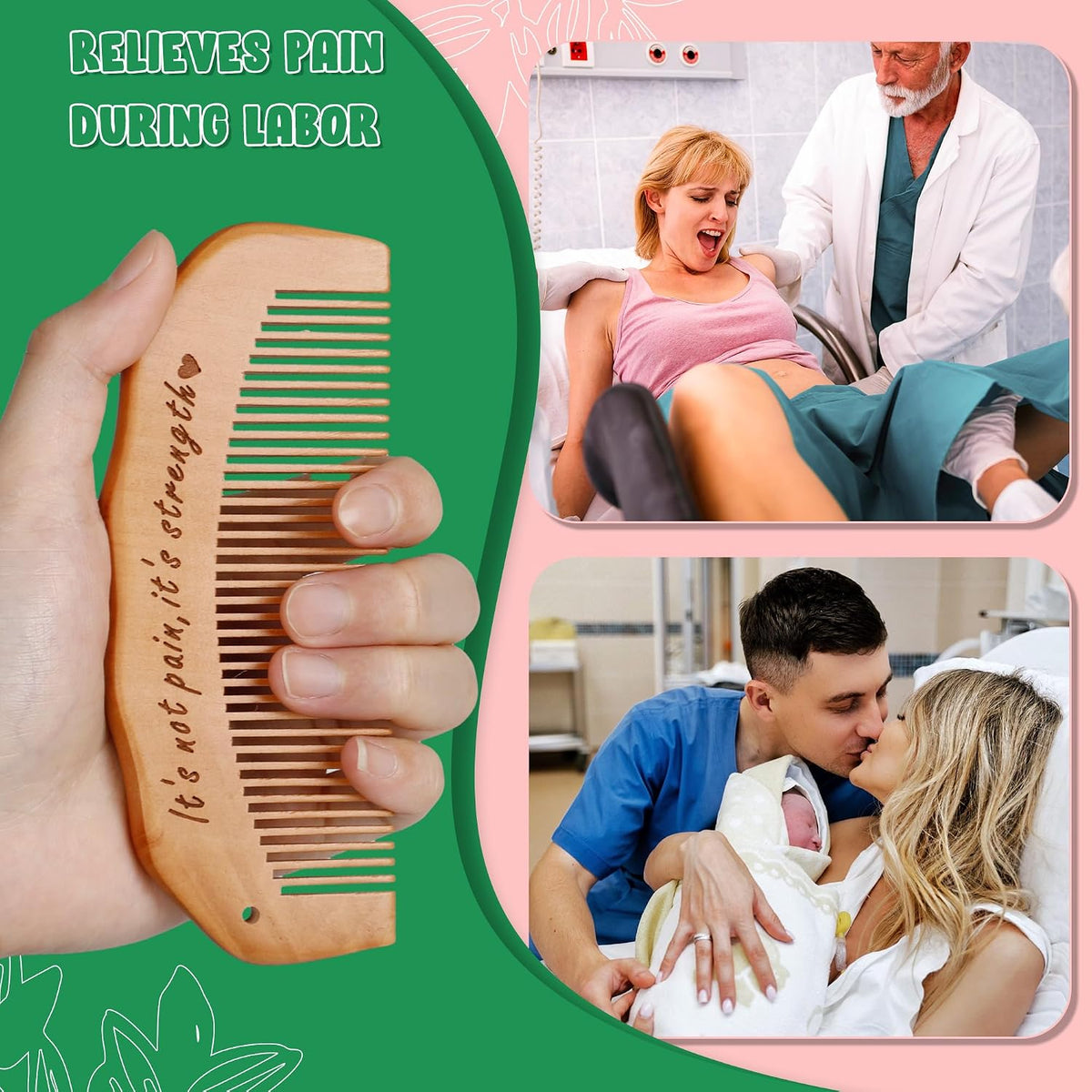 Arrozon Birth Comb for Women Labor, Pregnant Mom Hospital Bag Must Haves | Labor and Delivery Essentials Wooden Labor comb Natural New Mom Gifts Birthing Comb