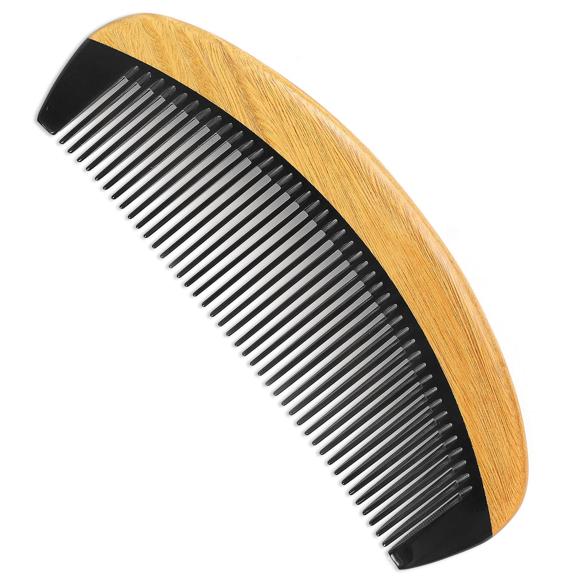 Onedor Handmade Buffalo Horn and Sandalwood Hair Combs - Anti-Static Natural Scent Wooden Detangler (Fine Tooth) | Handmade, Green Sandalwood Handle, 8 x 2 in, 0.1 in Tooth Spacing, Rounded Teeth, Helps Reduce Static, Men and Women