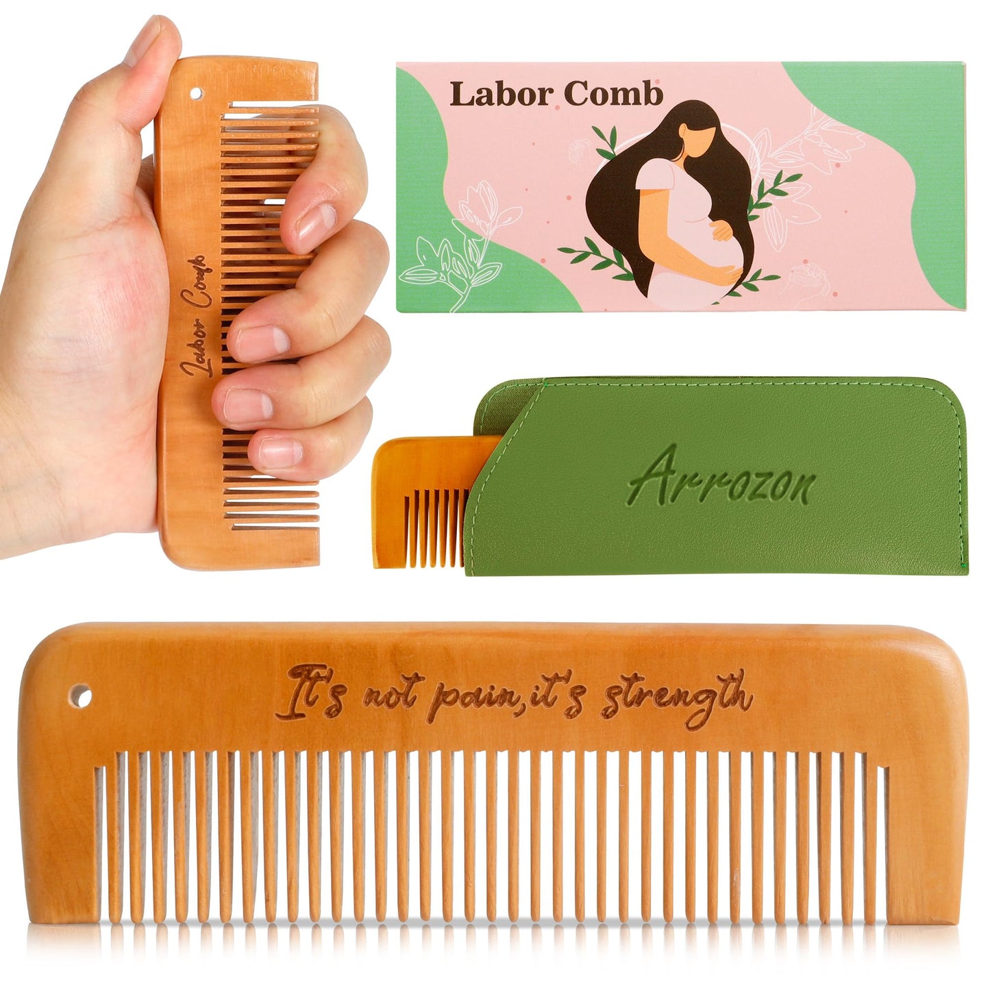 Arrozon Birth Comb for Women Labor, Pregnant Mom Hospital Bag Must Haves | Labor and Delivery Essentials Wooden Labor comb Natural New Mom Gifts Birthing Comb