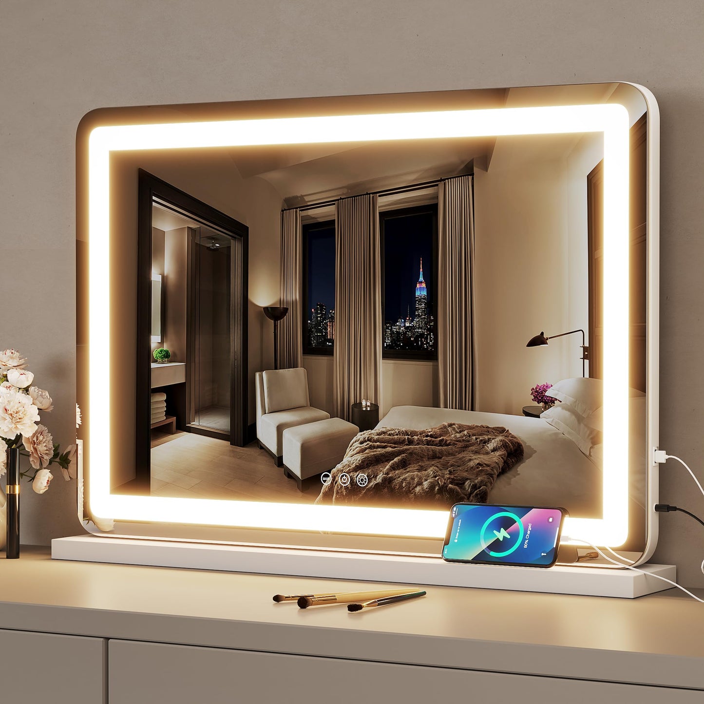 ZL ZELing Makeup Mirror with Lights, Vanity Mirror with Lights, Lighted Makeup Mirror, 3 Color Modes, Dimmable Light,360° Rotation