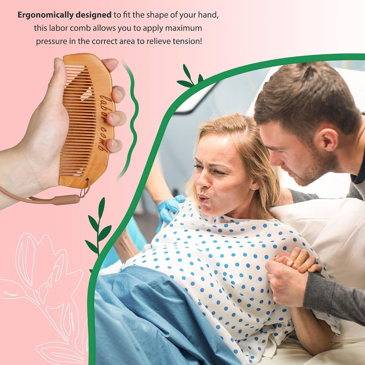 Arrozon Birth Comb for Women Labor, Pregnant Mom Hospital Bag Must Haves | Labor and Delivery Essentials Wooden Labor comb Natural New Mom Gifts Birthing Comb