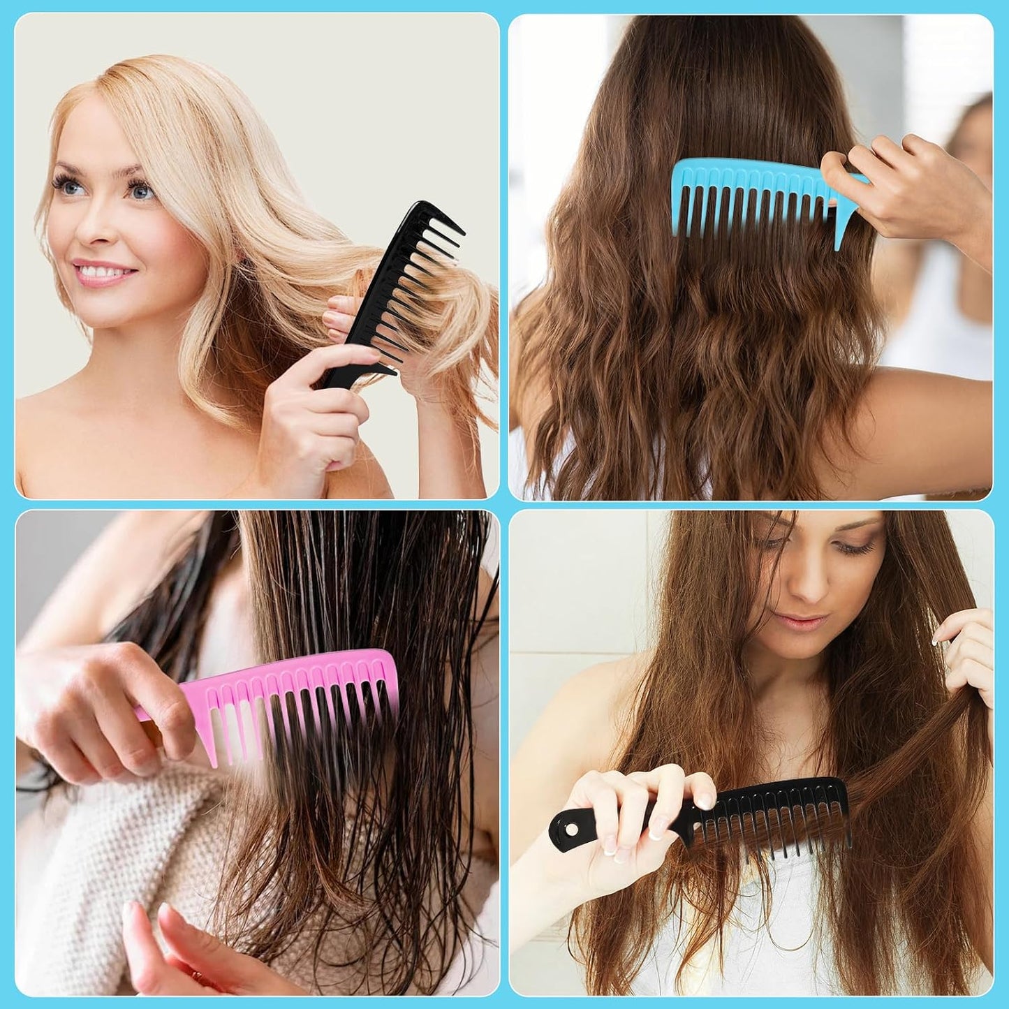 2PCS Wide Tooth Comb for Curly Hair, Large Detangling Comb for Wet or Dry Hair, Shower Comb for Women and Men(Black-Pink)