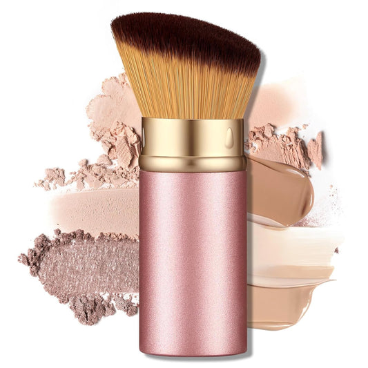 Angled Kabuki Brush with Retractable Desige For Professional makeup | Flawless Application of Foundation,Powder,Blush,Bronzer With Aluminium Body, Non-Toxic Bristles,Cream&liquid cosmetics(Pink)