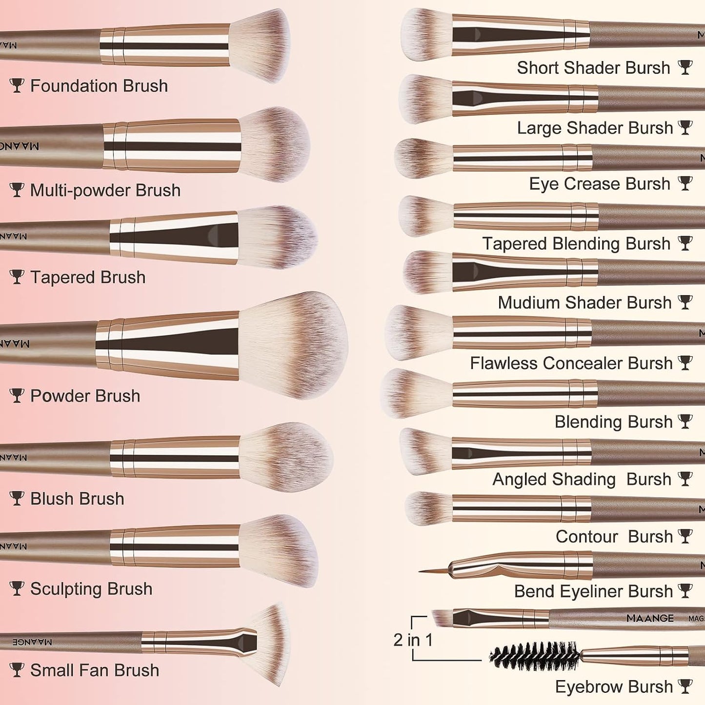 Make Up Brushes, MAANGE 18 Pcs Premium Synthetic Makeup Brushes Set Soft Foundation Powder Eyeliner Eye Shadow Makeup Brushes Professional (Champagne)