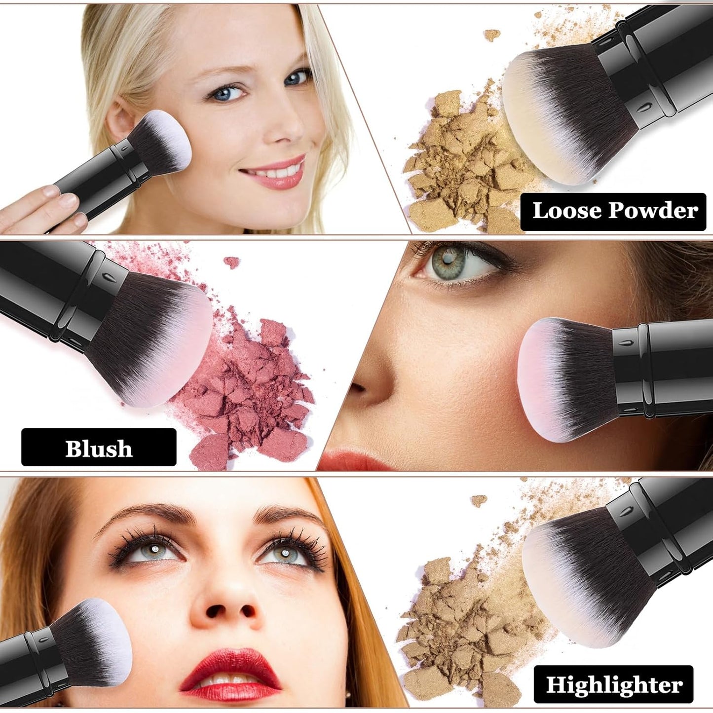 Retractable Kabuki Brush, Travel Powder Face Makeup Brushes | Portable Flawless Makeup Brush for Foundation, Blush, Bronzer, Buffing, Cruelty Free with Cover, Aluminum Handle