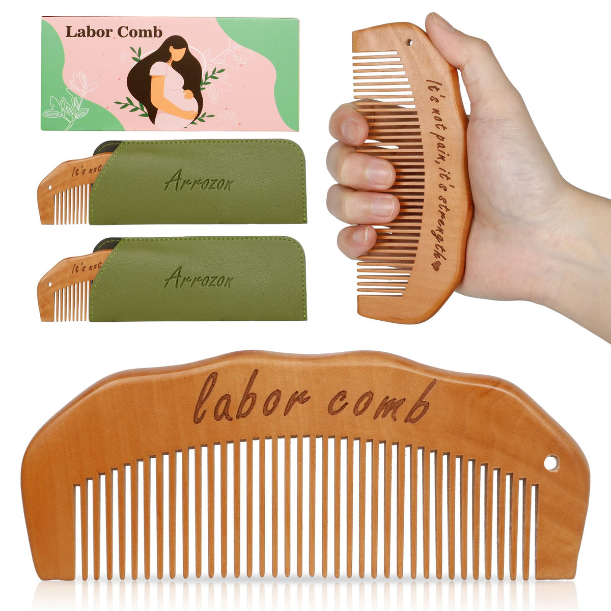 Arrozon Birth Comb for Women Labor, Pregnant Mom Hospital Bag Must Haves | Labor and Delivery Essentials Wooden Labor comb Natural New Mom Gifts Birthing Comb