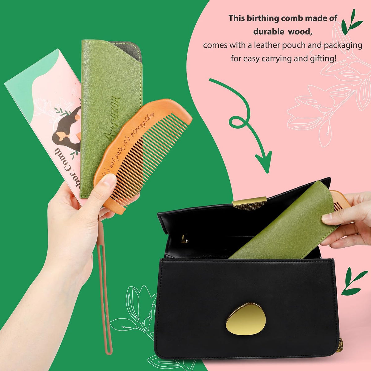 Arrozon Birth Comb for Women Labor, Pregnant Mom Hospital Bag Must Haves | Labor and Delivery Essentials Wooden Labor comb Natural New Mom Gifts Birthing Comb