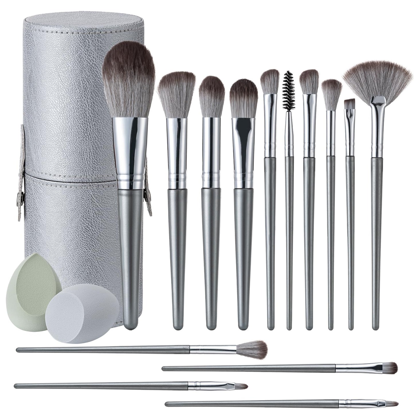 Amrules 14 Pcs Professional Makeup Brush Set, with PU Bag, Grayish | Makeup brushes, including eye and face foundation brush sets, eyeshadow brushes and other makeup brushes, ideal for beginners
