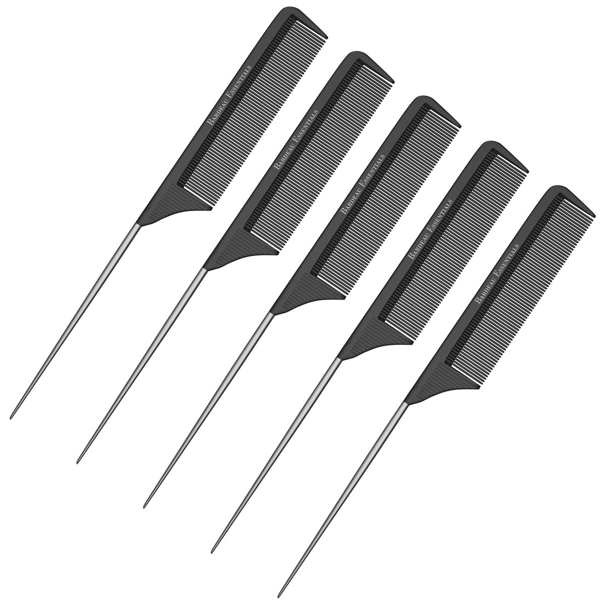 Professional 8.8 Inch Tail Comb (2 Pack) - Black Carbon Fiber And Stainless Steel Tail Comb - Anti Static And Heat Resistant - Lightweight For All Hair Types By Bardeau Essentials