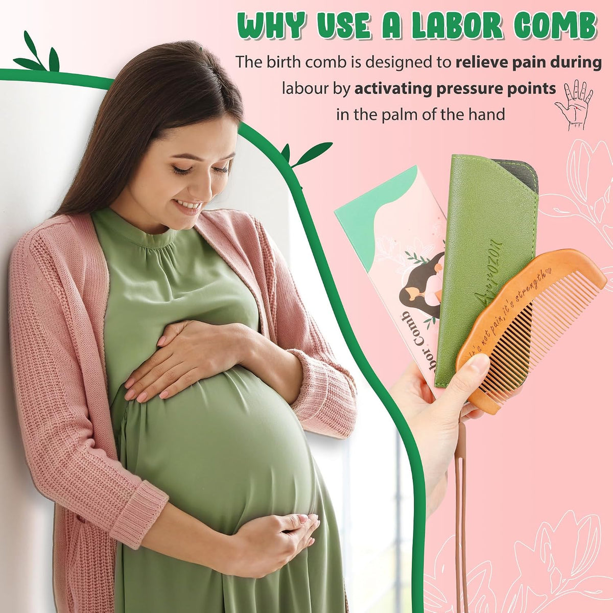 Arrozon Birth Comb for Women Labor, Pregnant Mom Hospital Bag Must Haves | Labor and Delivery Essentials Wooden Labor comb Natural New Mom Gifts Birthing Comb