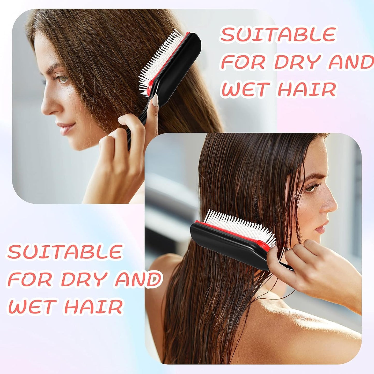 Patelai 3 Sizes Nylon Cushion Hair Brush 9-Row 5-Row, Red Black