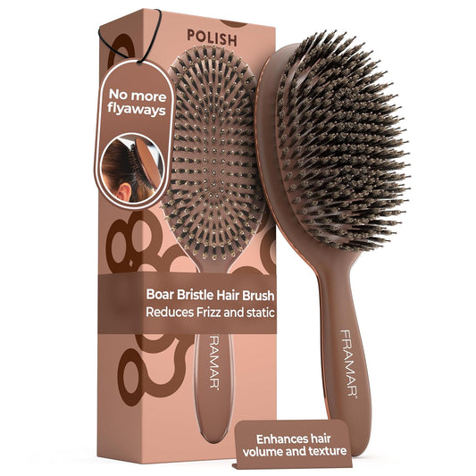 FRAMAR Soft Boar Bristle Hair Brush For Women, Boars Hair Brush For Women | Boar Brush For Fine Hair, Hairbrush For Fine Hair, Soft Bristle Brush For Slick Back, Volume and Shine, Chocolate