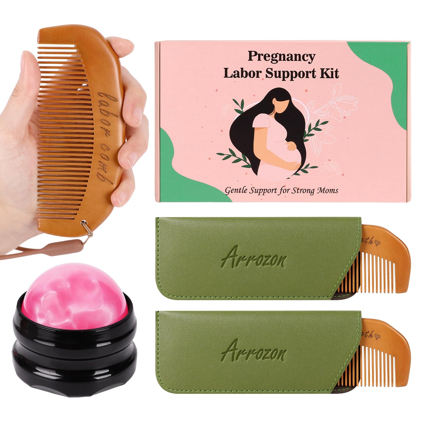 Arrozon Birth Comb for Women Labor, Pregnant Mom Hospital Bag Must Haves | Labor and Delivery Essentials Wooden Labor comb Natural New Mom Gifts Birthing Comb