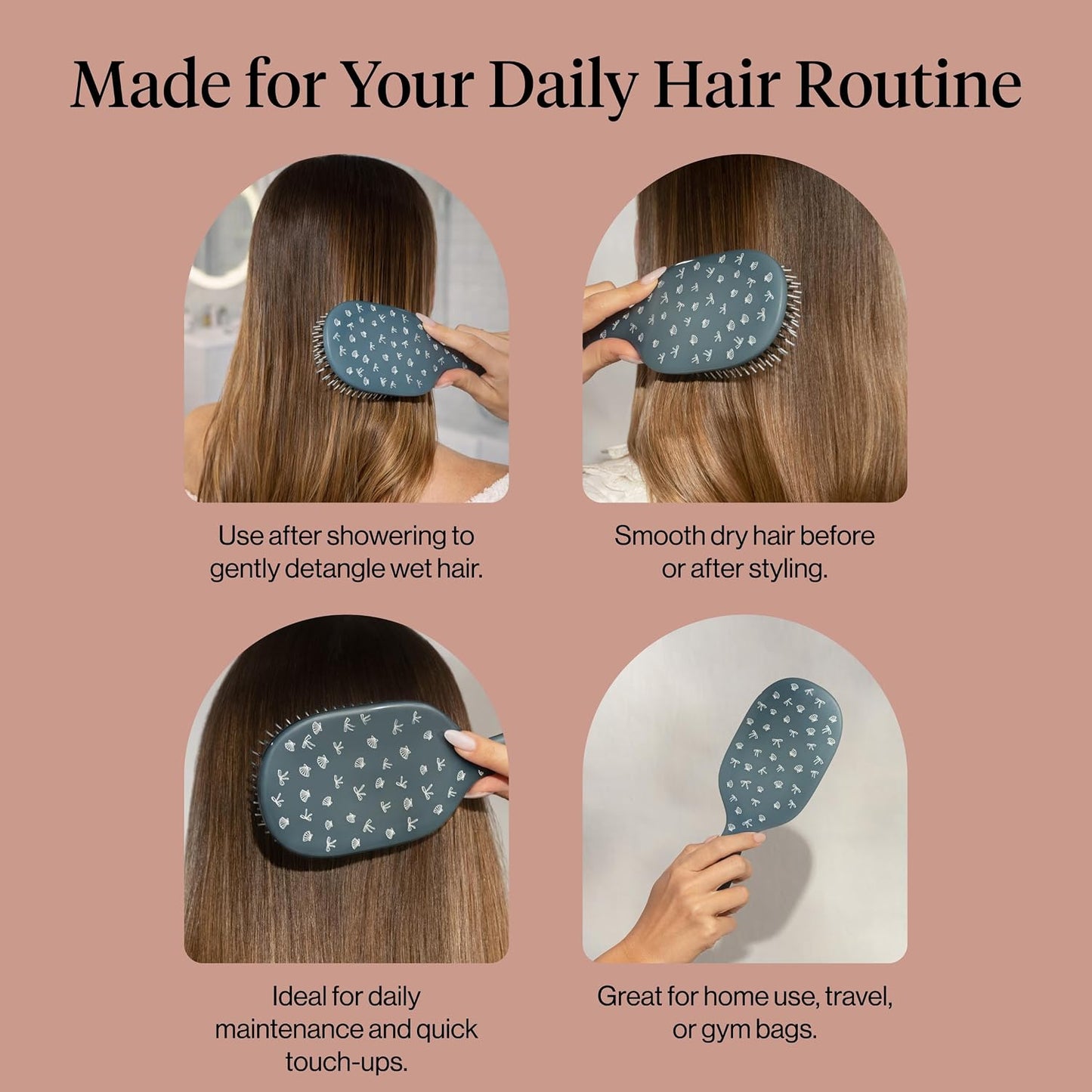 Kitsch Smooth & Polish Hair Brushes For Women and Men - Coastal Blue Print | Hairbrush For Women | Dual Bristle Detangler Brush – Vegan Boar & Nylon Hair Brush w/ Cushioned Pad for Scalp Massage