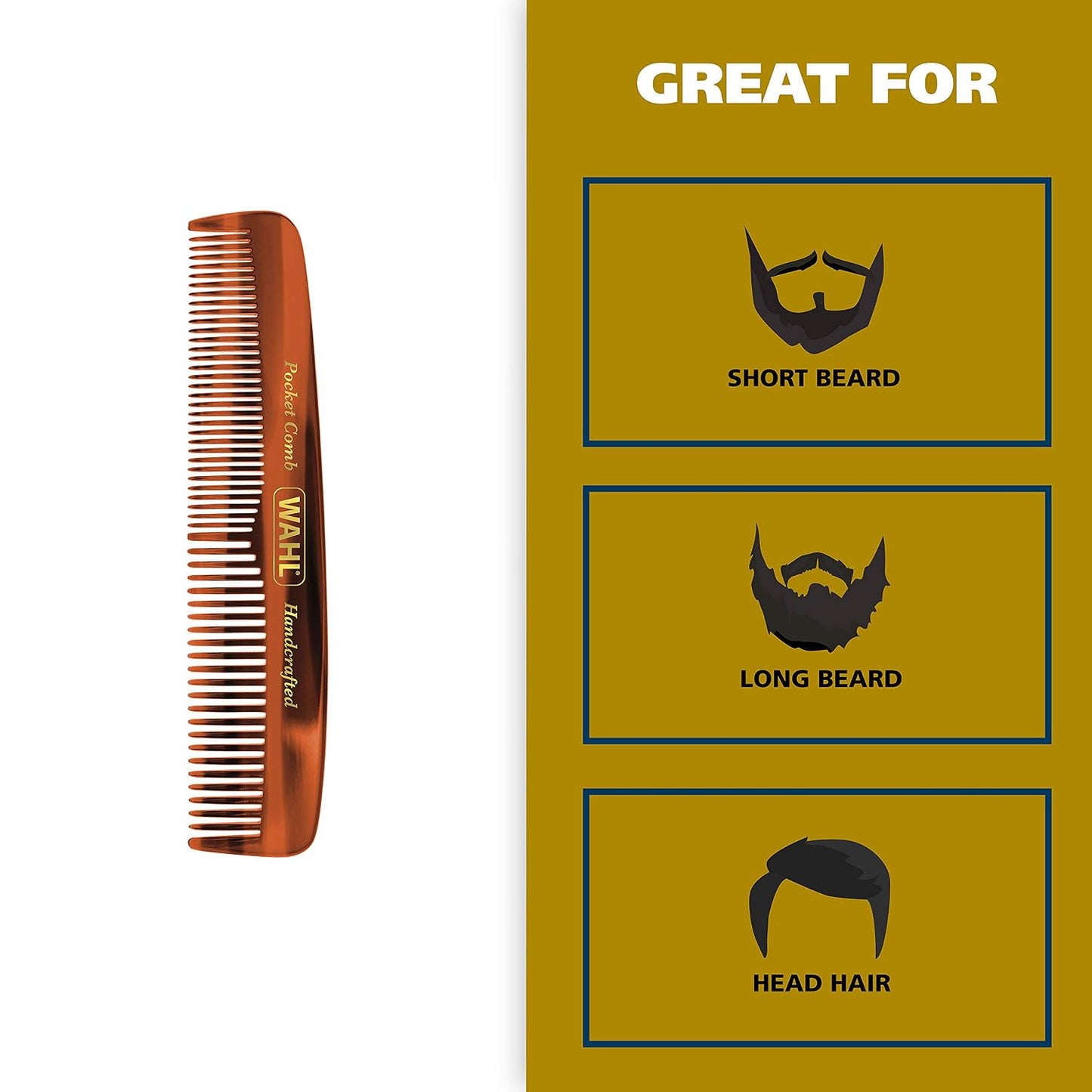Wahl Handcrafted Beard, Mustache & Hair Pocket Comb for Men's Grooming