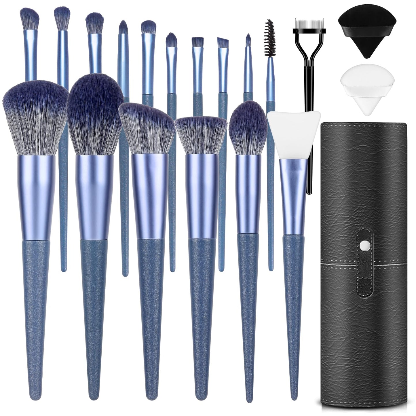 LUXBRU Makeup Brushes With Case 20PCs Professional Makeup Brush Set, Foundation Powder Eyeshadow Brush Set Eyebrow Concealer Contour Travel Brushes Kit with Holder & 2 Powder Puff-White