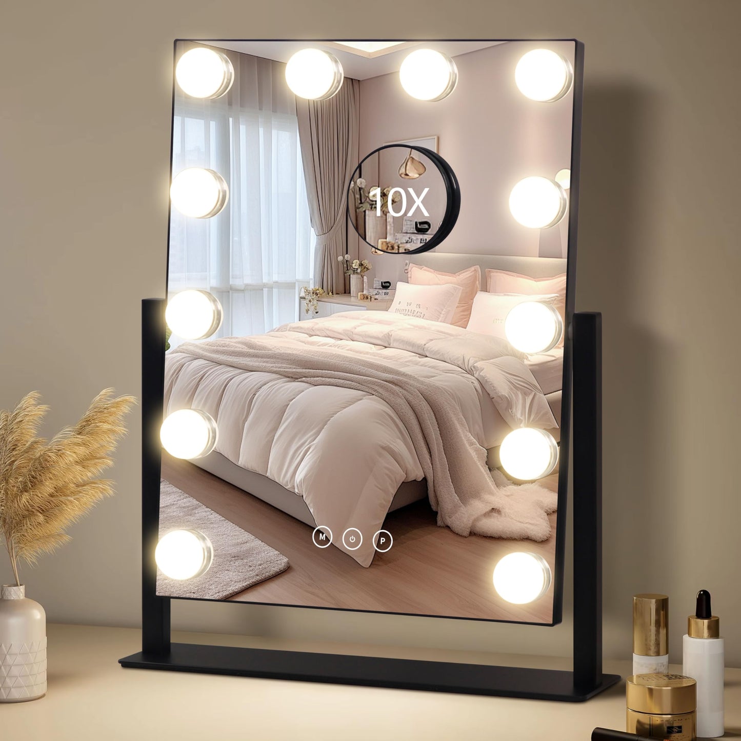 Vanity Mirror with Lights, Makeup Mirror with Lights,3 Color Lighting Modes Detachable 10X Magnification Mirror Touch Control,360°Rotation, White.