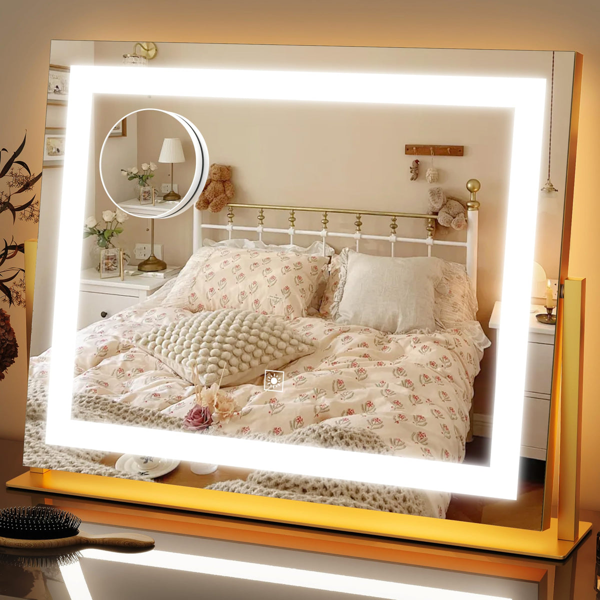 FENNIO Vanity Mirror with Lights 22''x18'' Makeup Mirror with Lights,Lighted Makeup Mirror with 10X Magnification and USB，Smart Touch Screen with 3-Color Lighting,Dimmable（Square White）