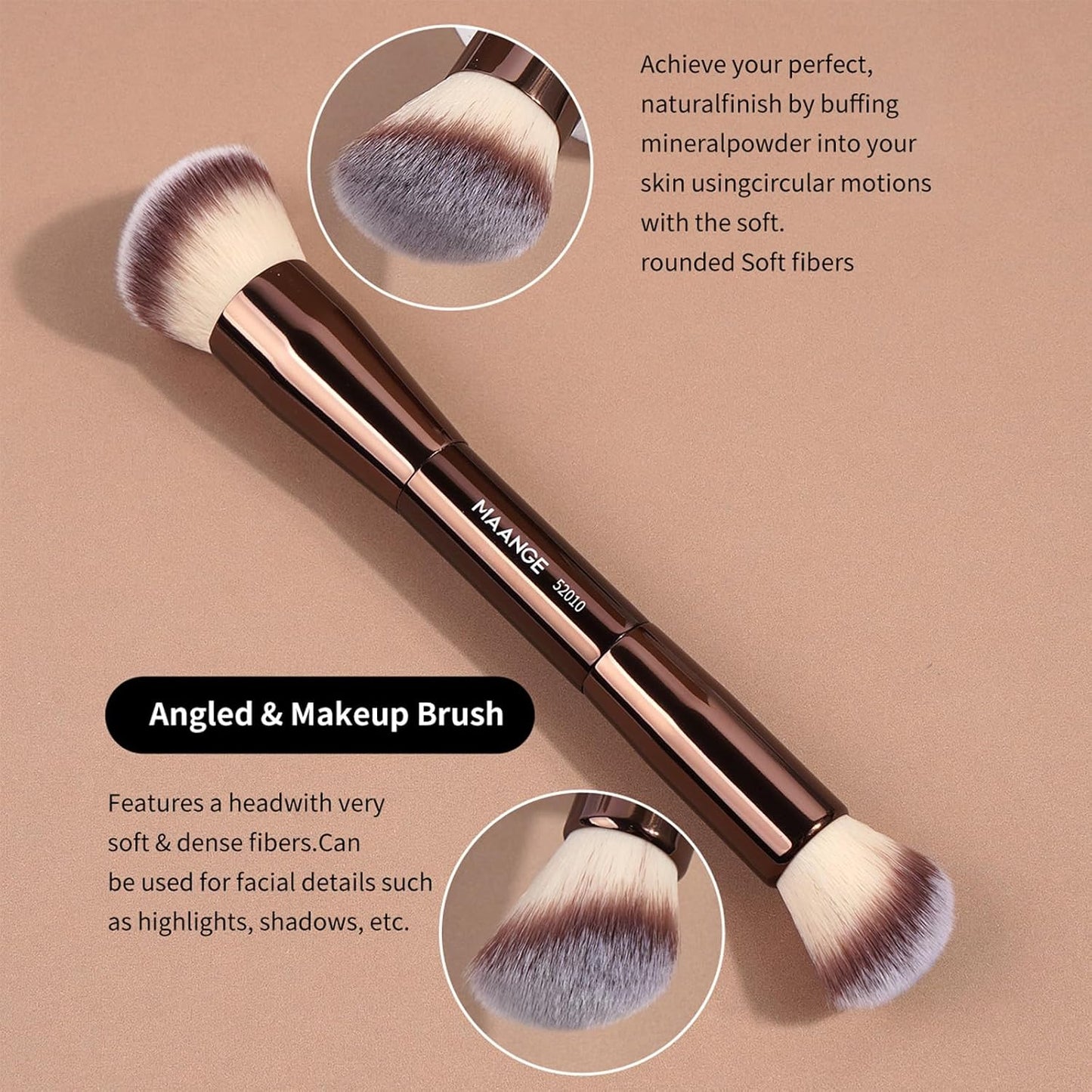 10 Pcs MAANGE Travel Makeup Brush Set with Magnetic case, Premium Synthetic Short Handle Brushes for Foundation, Powder, Concealer, Eye Shadows, Makeup Brush Tools Set(CoffeeBrown)