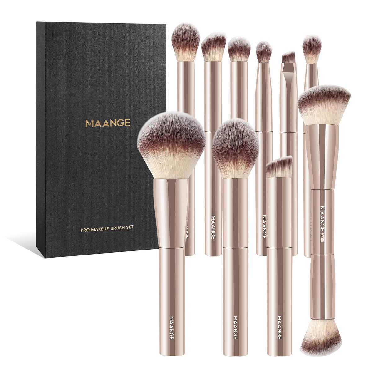 10 Pcs MAANGE Travel Makeup Brush Set with Magnetic case, Premium Synthetic Short Handle Brushes for Foundation, Powder, Concealer, Eye Shadows, Makeup Brush Tools Set(CoffeeBrown)