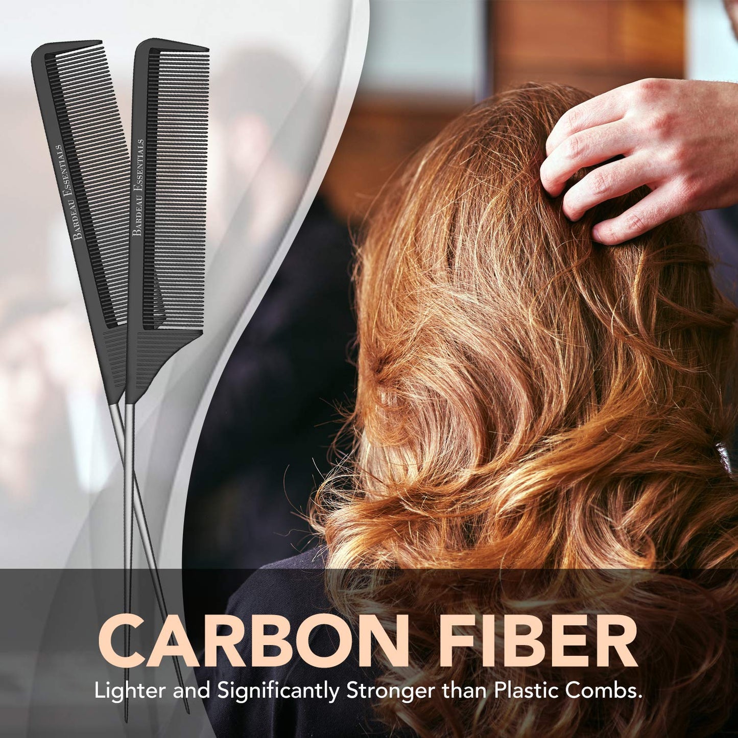 Professional 8.8 Inch Tail Comb (2 Pack) - Black Carbon Fiber And Stainless Steel Tail Comb - Anti Static And Heat Resistant - Lightweight For All Hair Types By Bardeau Essentials