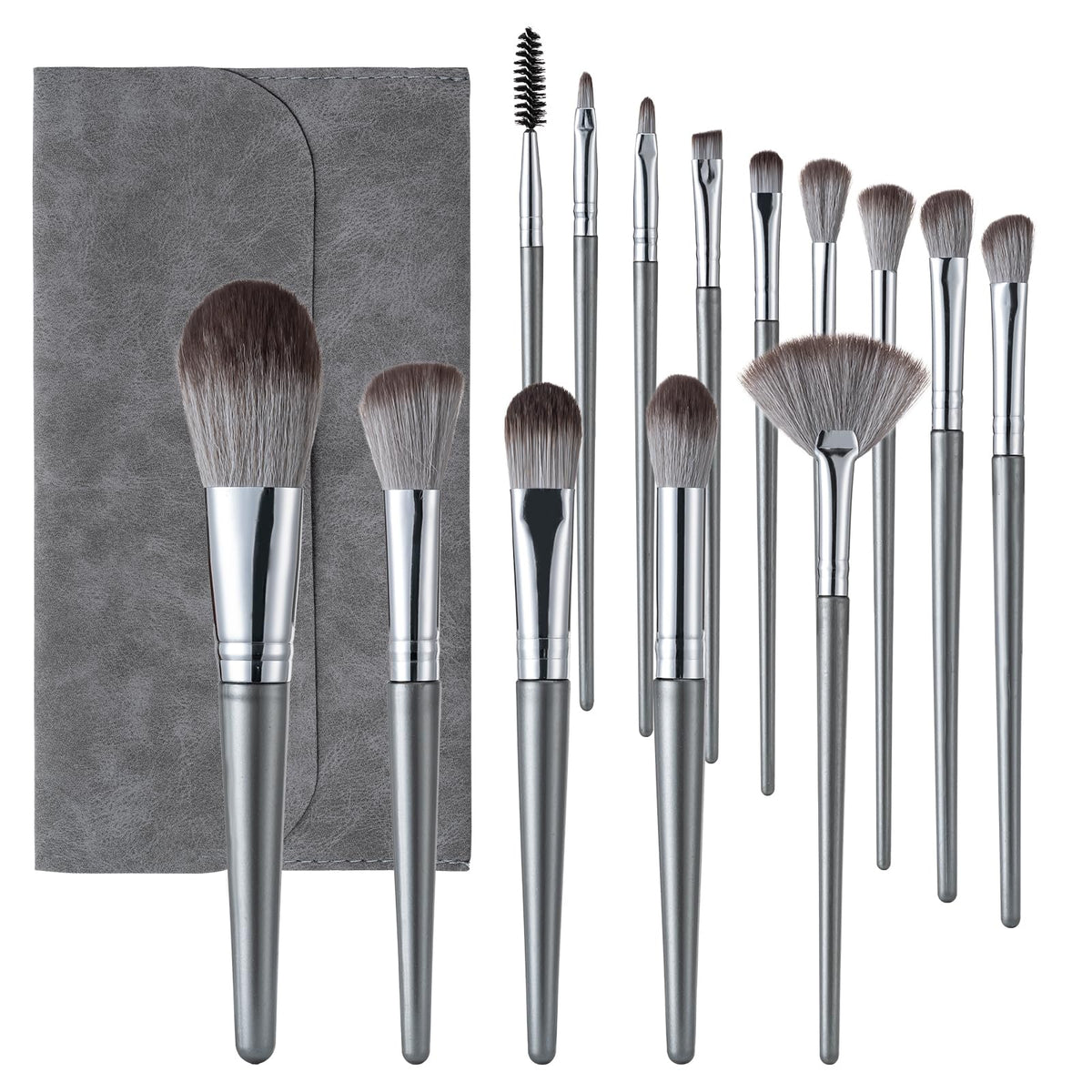 Amrules 14 Pcs Professional Makeup Brush Set, with PU Bag, Grayish | Makeup brushes, including eye and face foundation brush sets, eyeshadow brushes and other makeup brushes, ideal for beginners