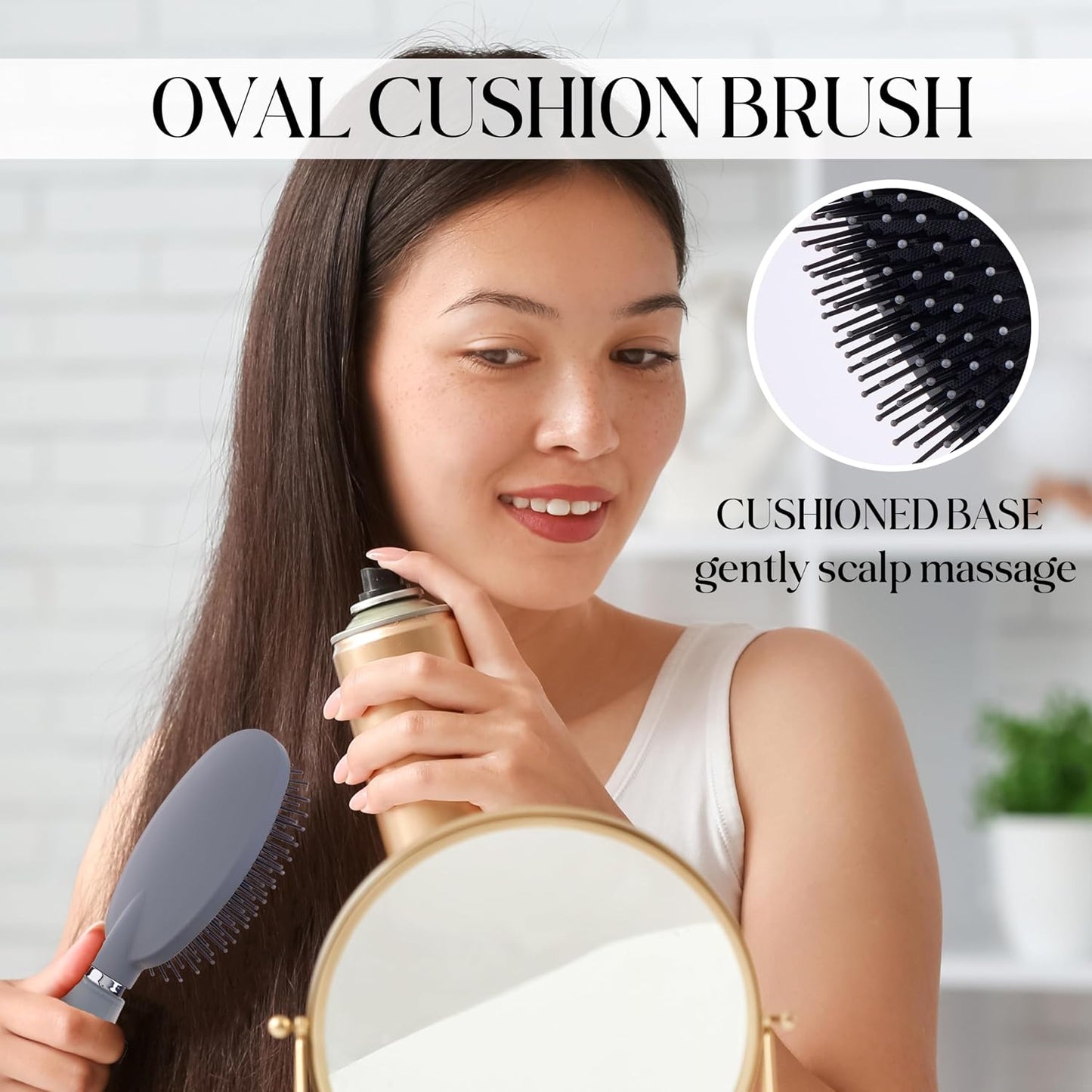 Oval Cushion Brush with Soft Gel Handle for Effortless Detangling | Styling. Professional Hair Brushes For Women