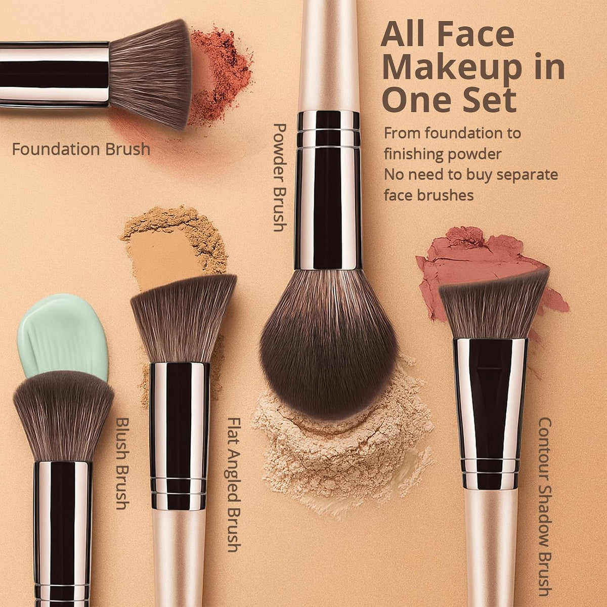 BEAKEY Makeup Brushes, 12-Piece Vegan Set for Foundation and Eyeshadow | Soft high-density Taklon fibers with durable birch handles, easy to clean for daily full-face makeup routines