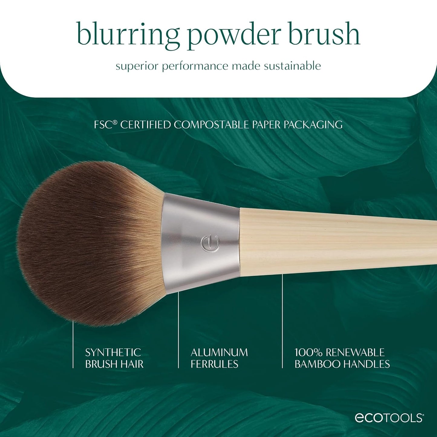 EcoTools Blurring Powder Makeup Brush, Large Makeup Brush, 1 Count | Blurred coverage with powder brush, face powder brush for loose and pressed powder, fluffy makeup brush with tapered bristles