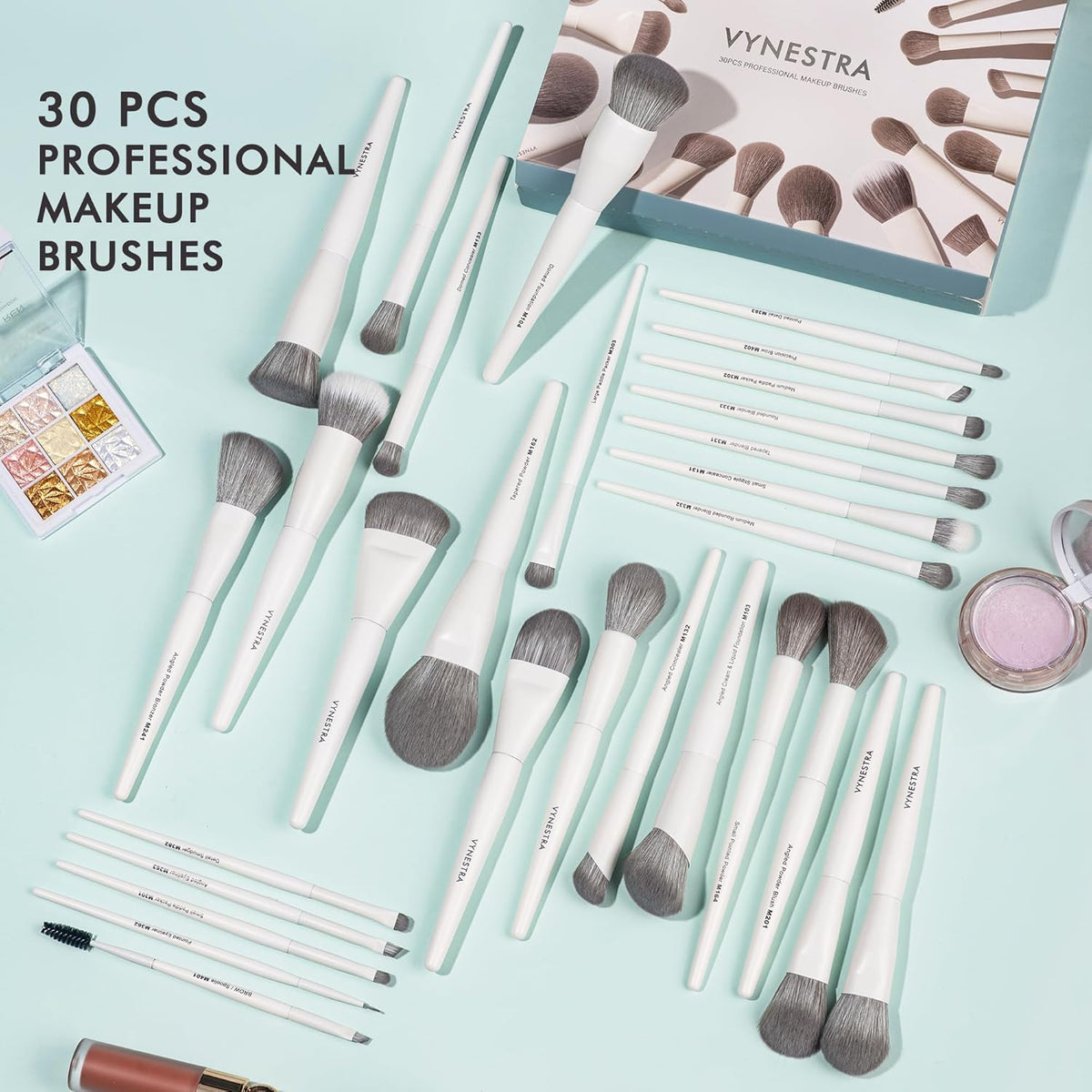 30 Pcs Pro Grade Makeup Brushes Set with Dense Ultra Soft Bristle | White Elegant Design Luxury Make up Brushes for Foundation,Face Blending Powder,Contour,Bronzer,Highlight,Concealer,Eyeshadow