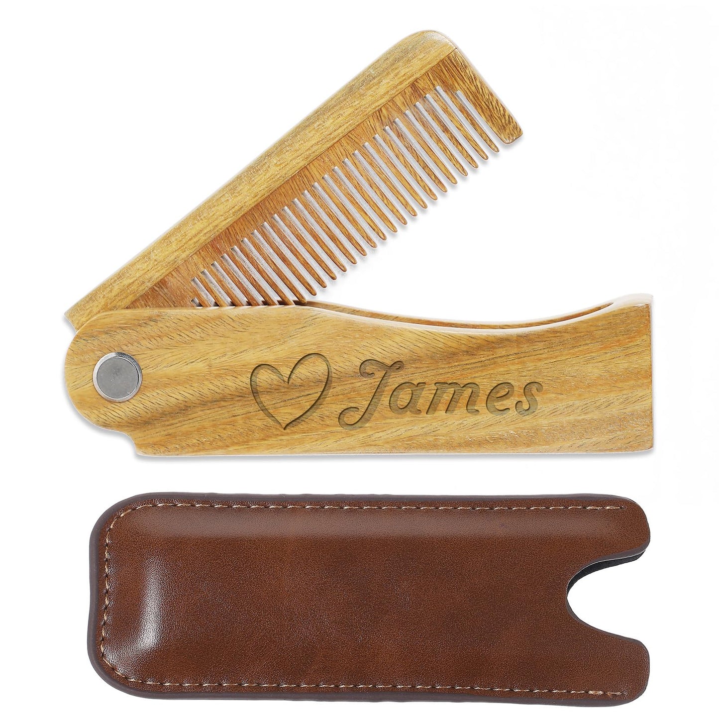 Onedor Handmade 100% Natural Green Sandalwood Wooden Comb for Men Hair, Beard, and Mustache Styling Pocket Comb With Leather Case (Long)