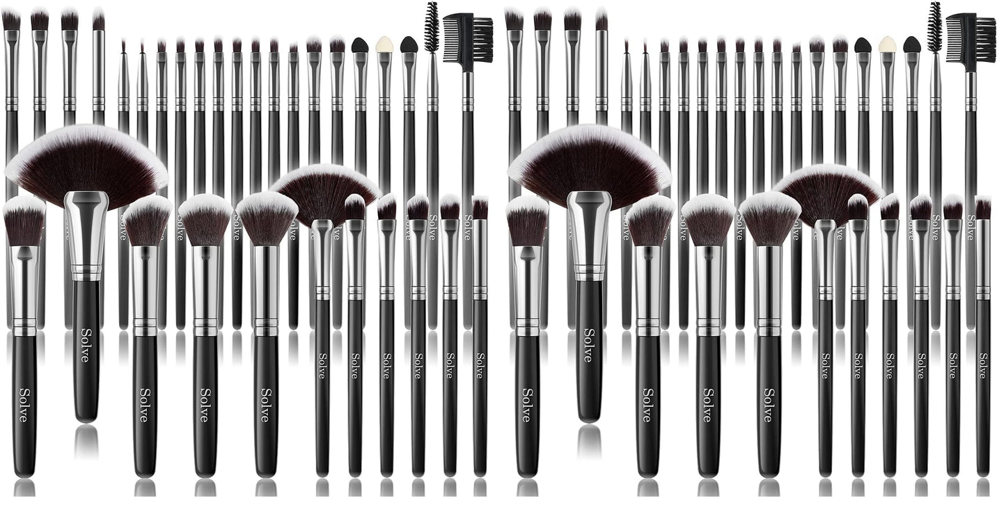 Makeup Brush Set, SOLVE 32 Pieces Professional Makeup Brushes Wooden Handle Cosmetics Brushes Foundation Concealer Powder Face Eye Make up Brushes Kit, Black