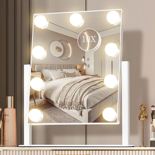 Vanity Mirror with Lights, Makeup Mirror with Lights,3 Color Lighting Modes Detachable 10X Magnification Mirror Touch Control,360°Rotation, White.