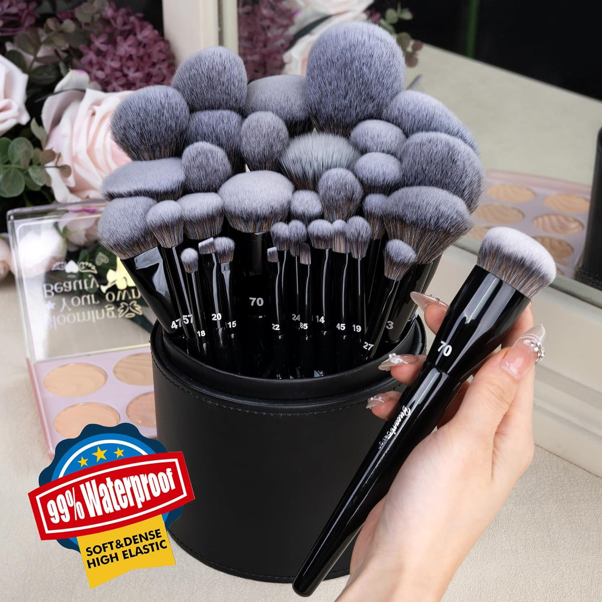Bueart Design 32Pcs PRO Grade Makeup Brushes Set with Super large Holder, Premium Ultra-soft Synthetic Foundation Contour Powder Blush Concealer Eyeshadow Classic Black Make up Brush