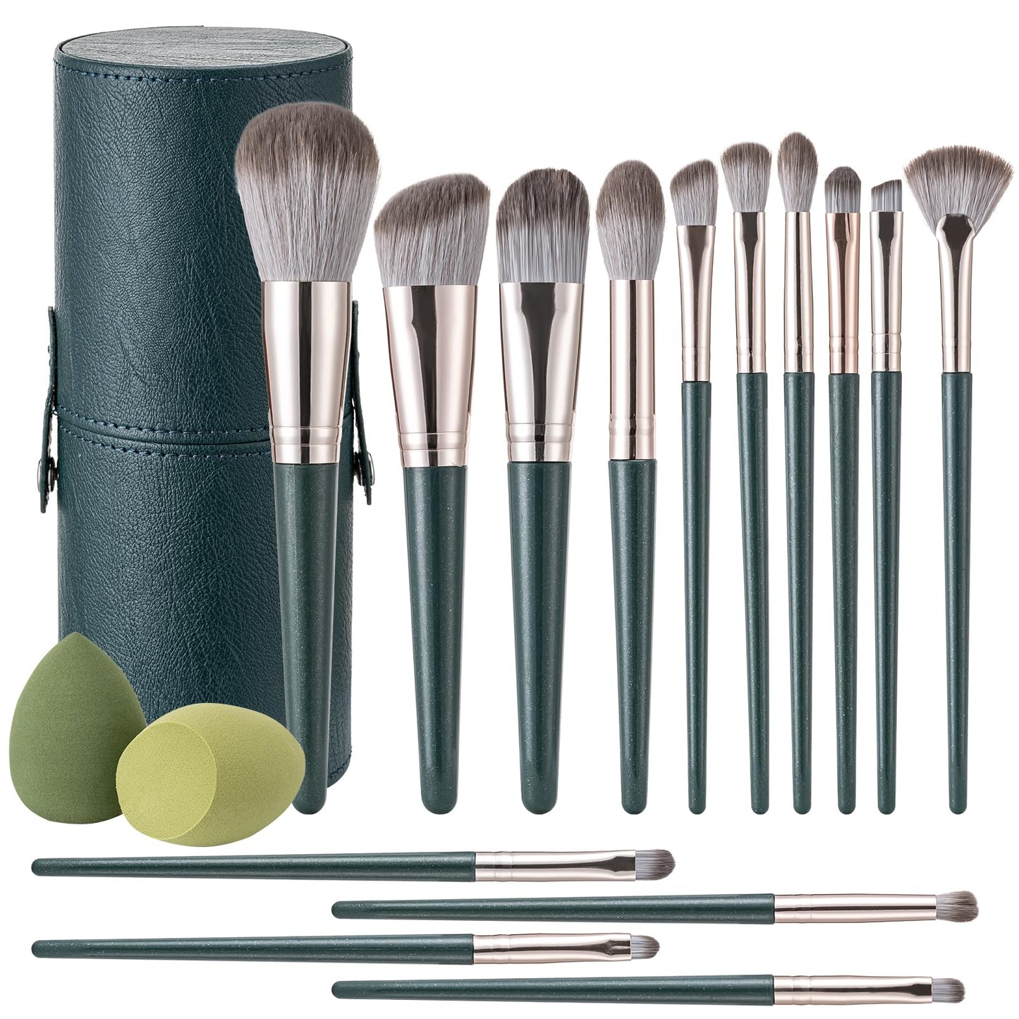 Amrules 14 Pcs Professional Makeup Brush Set, with PU Bag, Grayish | Makeup brushes, including eye and face foundation brush sets, eyeshadow brushes and other makeup brushes, ideal for beginners