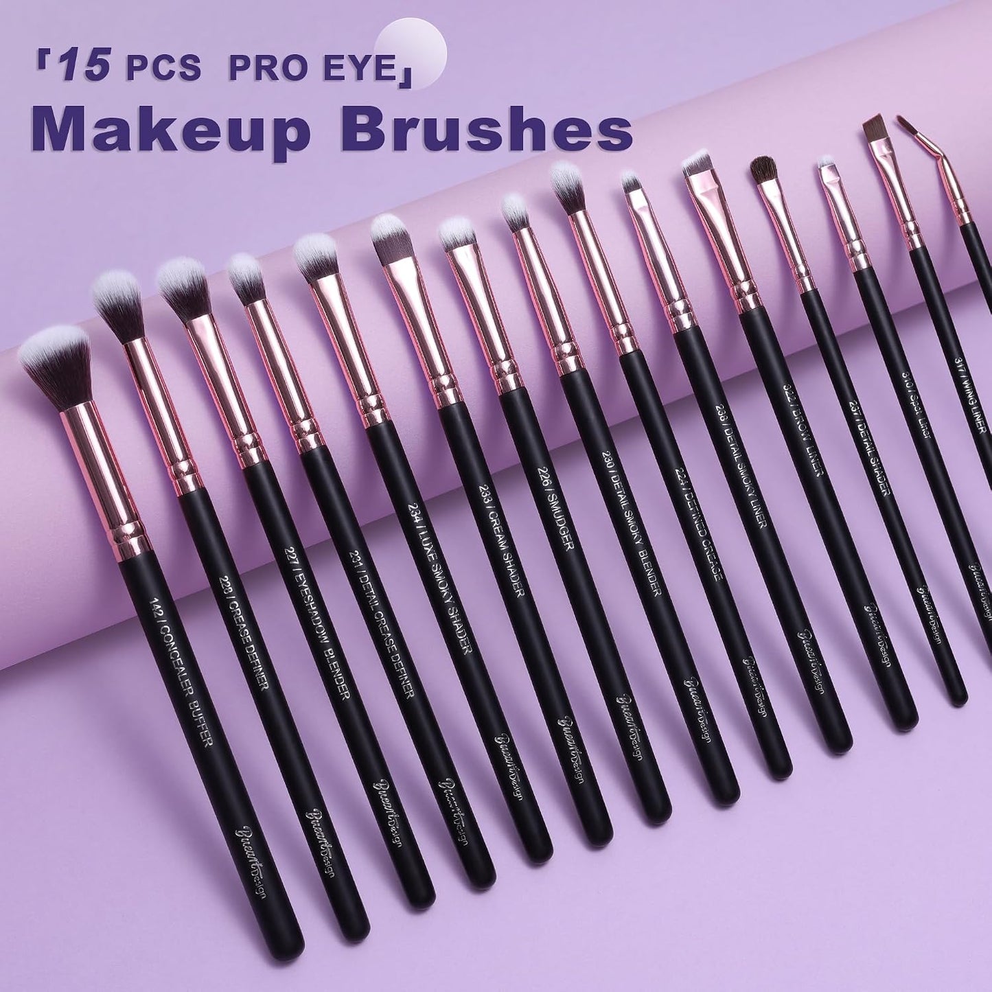 Bueart Design 15Pcs Professional Eye Makeup Brushes Set (Rose Gold &Black) | Ultra-soft Synthetic Bristle,Essential EyeShadow Brush Set with wood Handle for eyeshadow,concealer,eyebrow,eyeliner blending