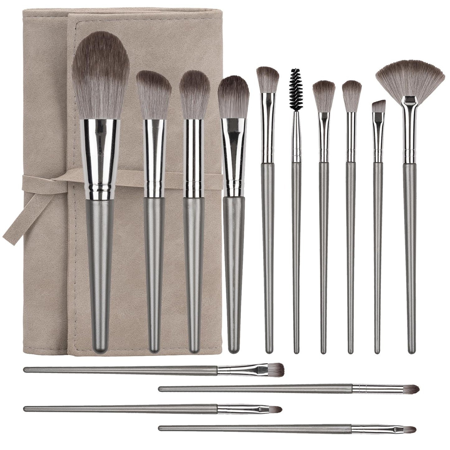 Amrules 14 Pcs Professional Makeup Brush Set, with PU Bag, Grayish | Makeup brushes, including eye and face foundation brush sets, eyeshadow brushes and other makeup brushes, ideal for beginners