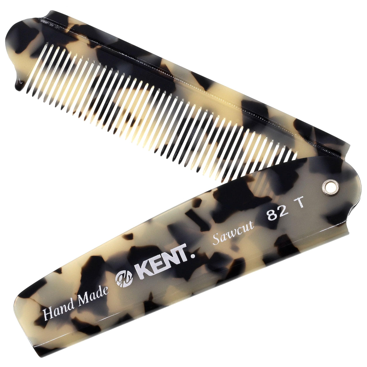 Kent 82T Black Graphite Folding Pocket Comb for Men, Fine Tooth Hair Comb Straightener for Everyday Grooming, Beard or Mustache, Use Dry or with Balms, Saw Cut Hand Polished, Made in England