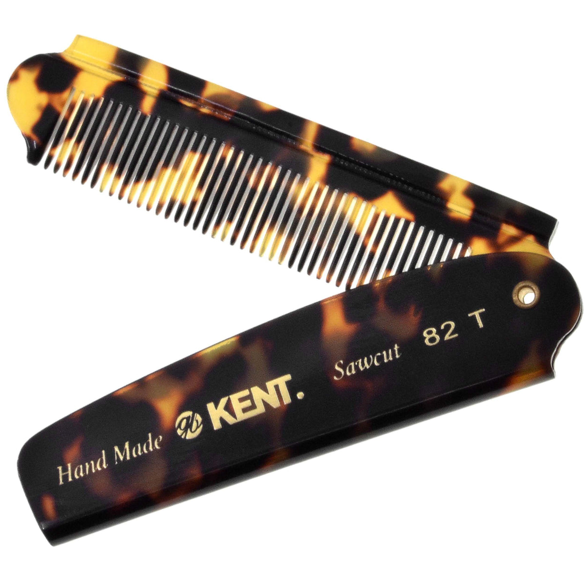Kent 82T Black Graphite Folding Pocket Comb for Men, Fine Tooth Hair Comb Straightener for Everyday Grooming, Beard or Mustache, Use Dry or with Balms, Saw Cut Hand Polished, Made in England
