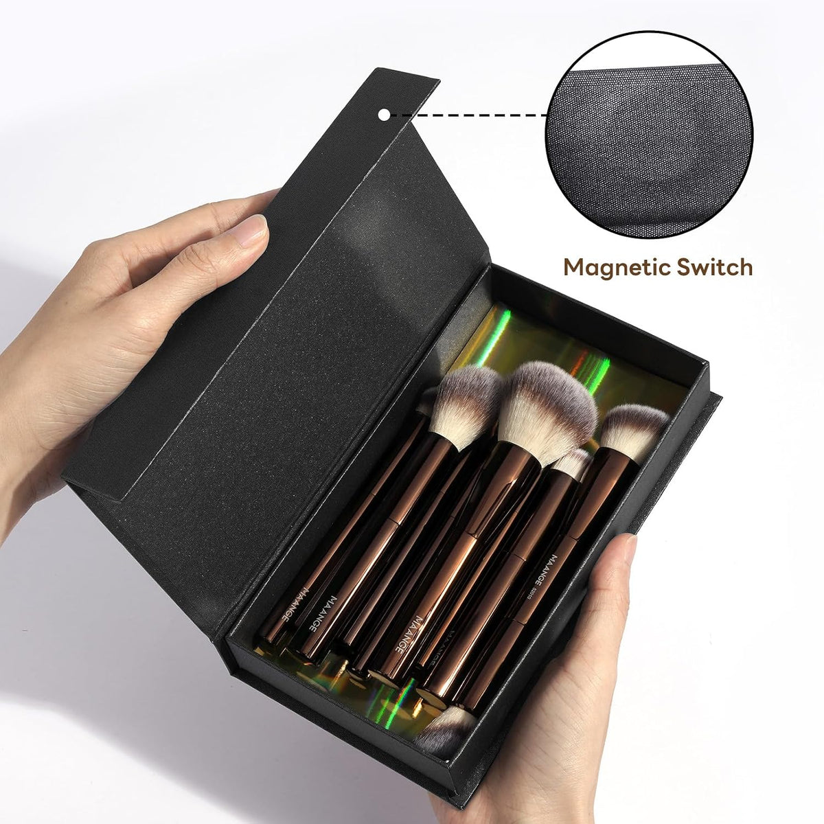 10 Pcs MAANGE Travel Makeup Brush Set with Magnetic case, Premium Synthetic Short Handle Brushes for Foundation, Powder, Concealer, Eye Shadows, Makeup Brush Tools Set(CoffeeBrown)
