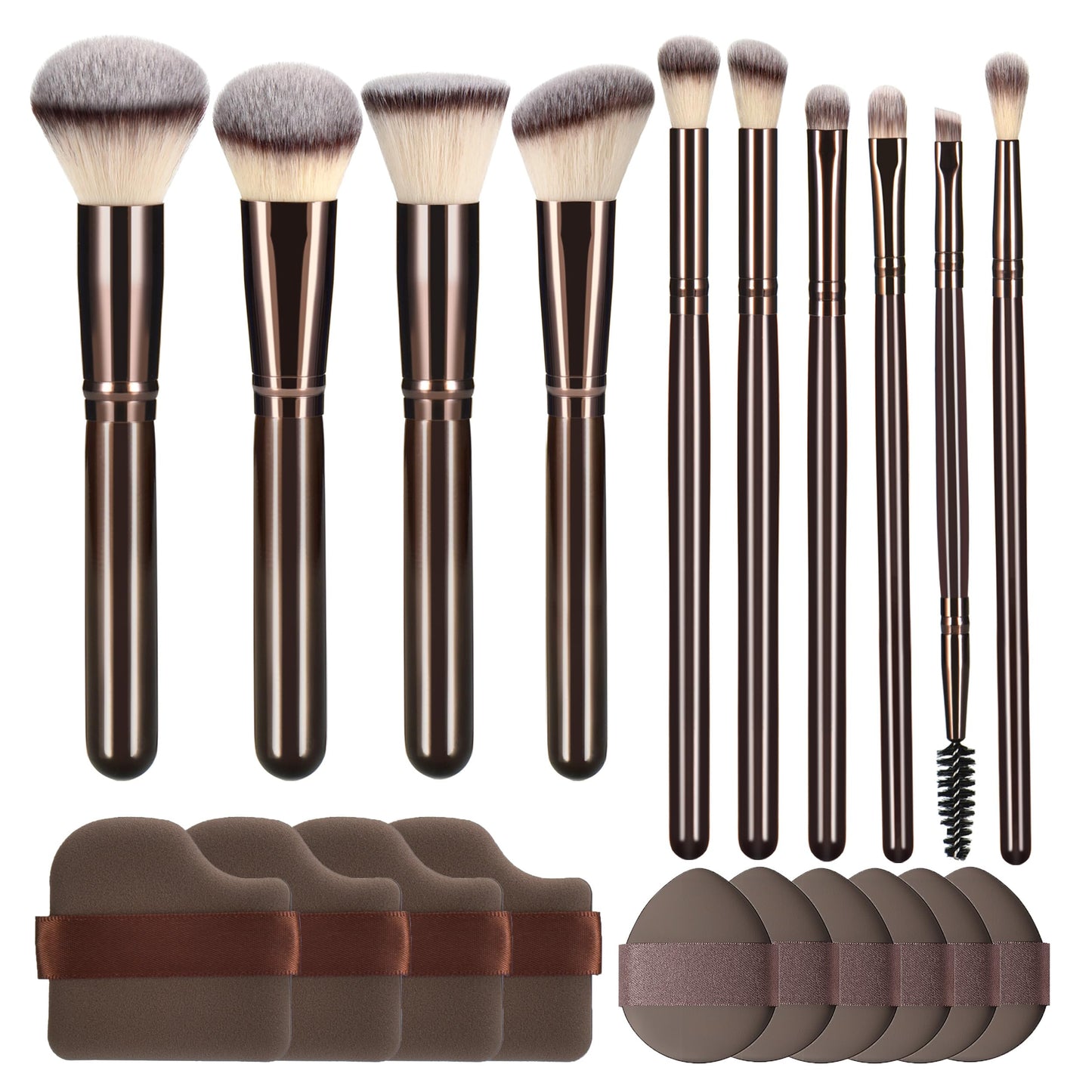 10 Piece Black brown Makeup Brushes - Wooden Handle with Soft Synthetic Bristles,for Face & Eye Makeup|Professional Makeup Brushes set for Women & Girls|