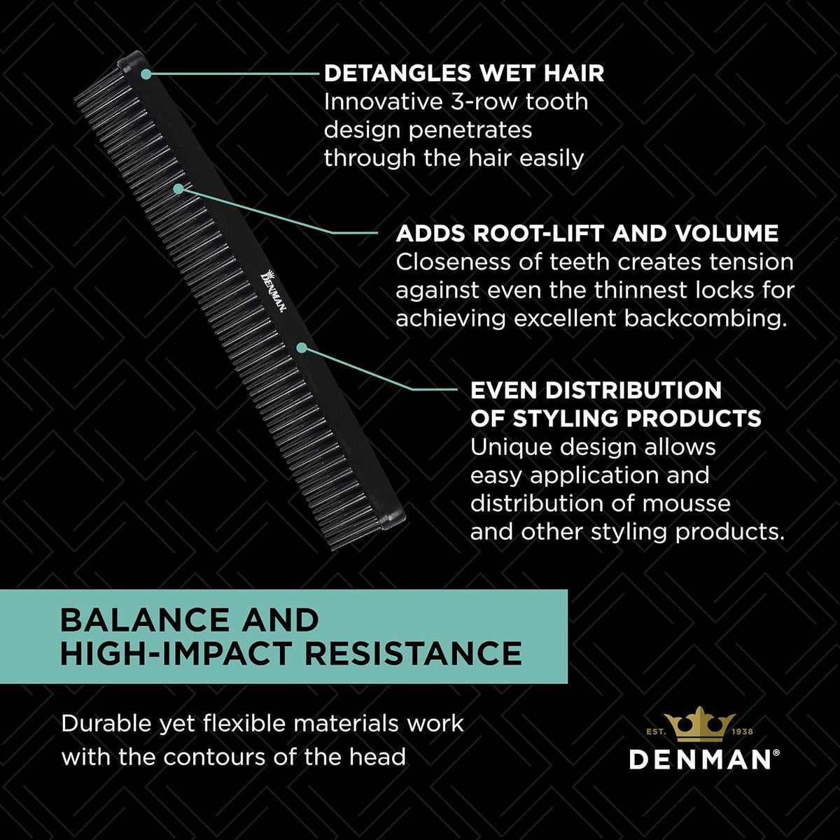 Denman Tame 'n' Tease Multifunction Comb Black