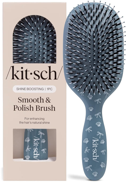 Kitsch Smooth & Polish Hair Brushes For Women and Men - Coastal Blue Print | Hairbrush For Women | Dual Bristle Detangler Brush – Vegan Boar & Nylon Hair Brush w/ Cushioned Pad for Scalp Massage