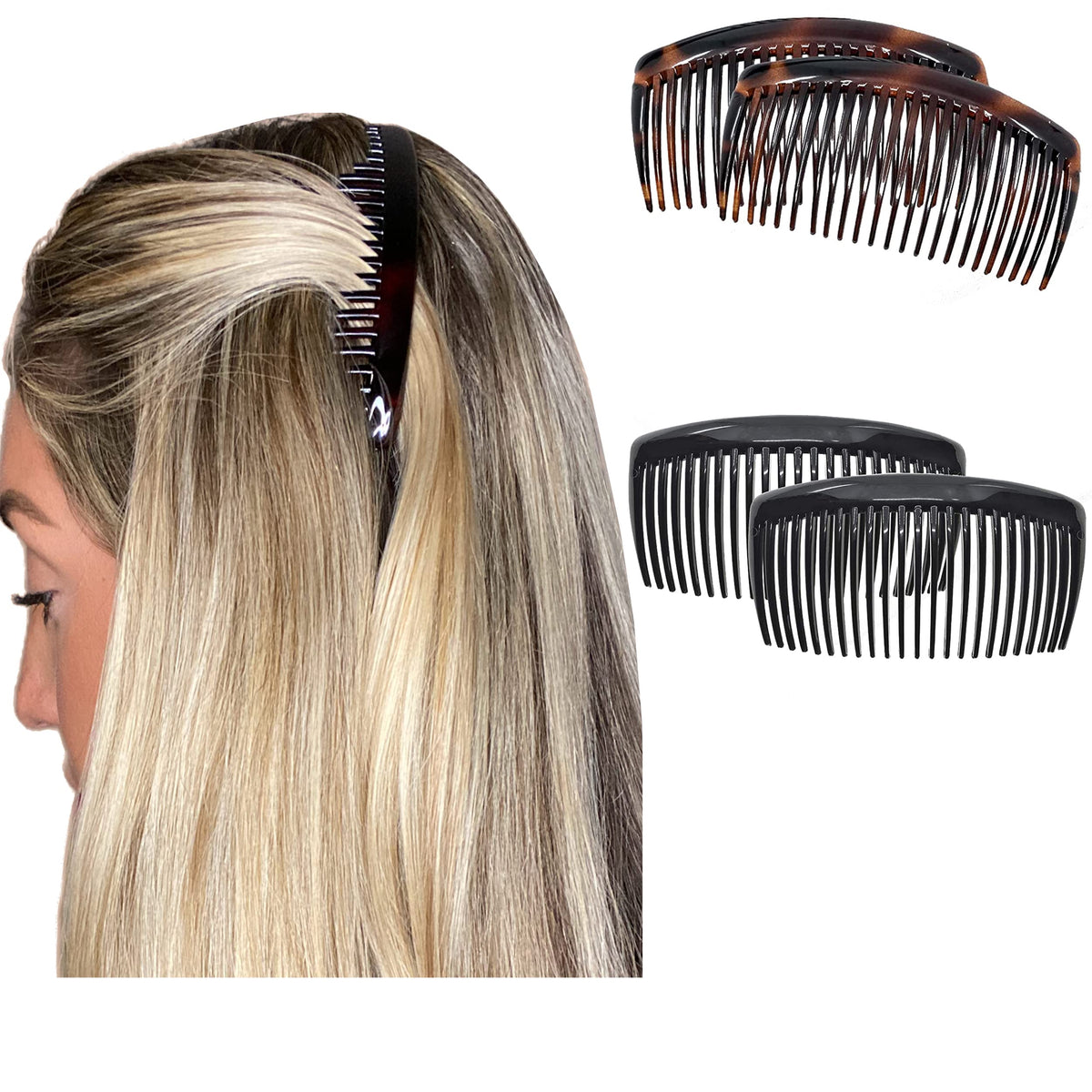 Camila Paris AD66/2 French Side Comb Large Curved Tortoiseshell Hair Combs for Women Fine Hair, 4 Inch Strong Hold Comb for Women Bun Chignon Up-Do Styling Girls Hairstyle Accessories, Made in France