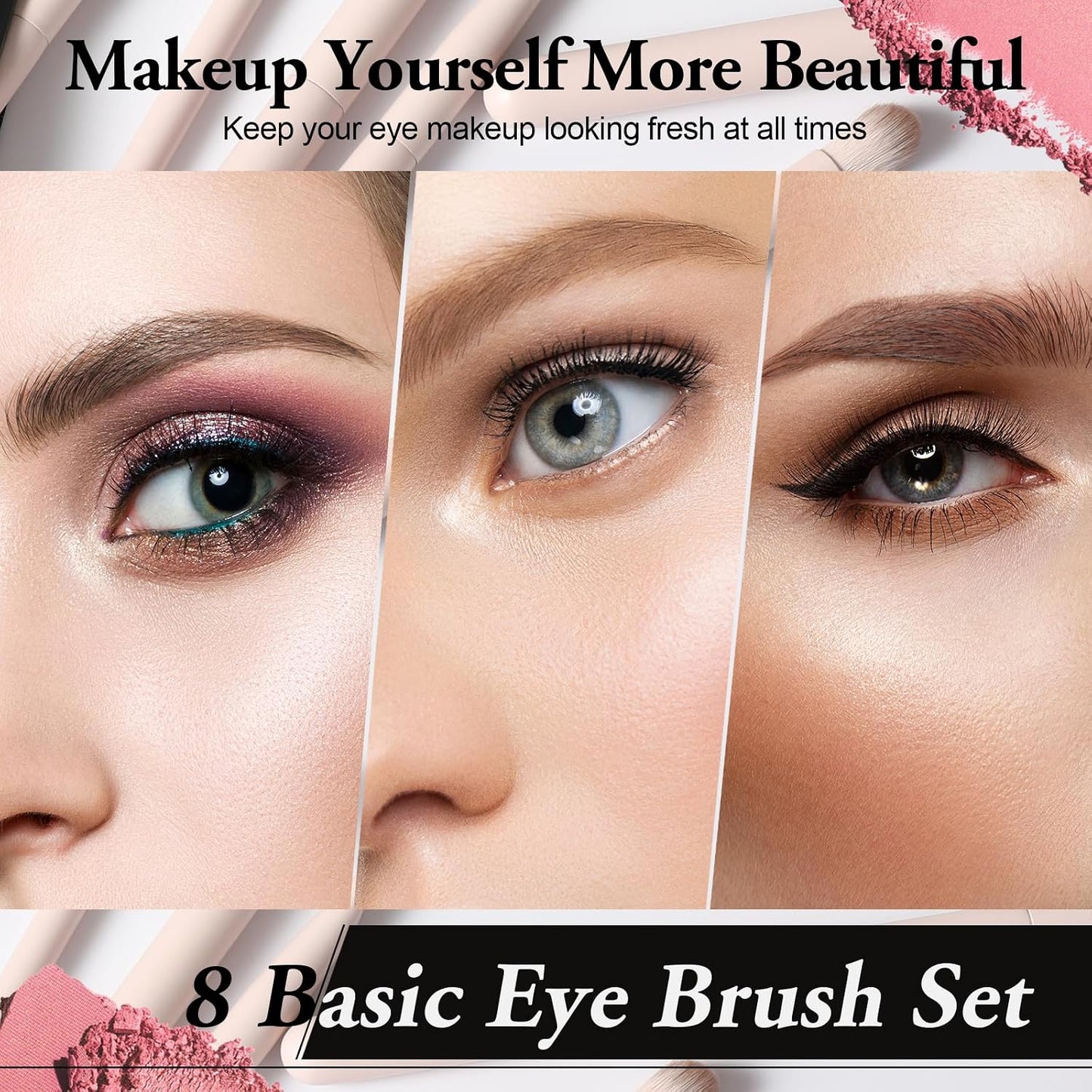 Professional 8 Piece Eye Makeup Brushes Set with Blending, Eyeliner & Angled Eyebrow Brushes - Eyeshadow Brush Kit for Hooded Eyes, Beginner Friendly Makeup Tools
