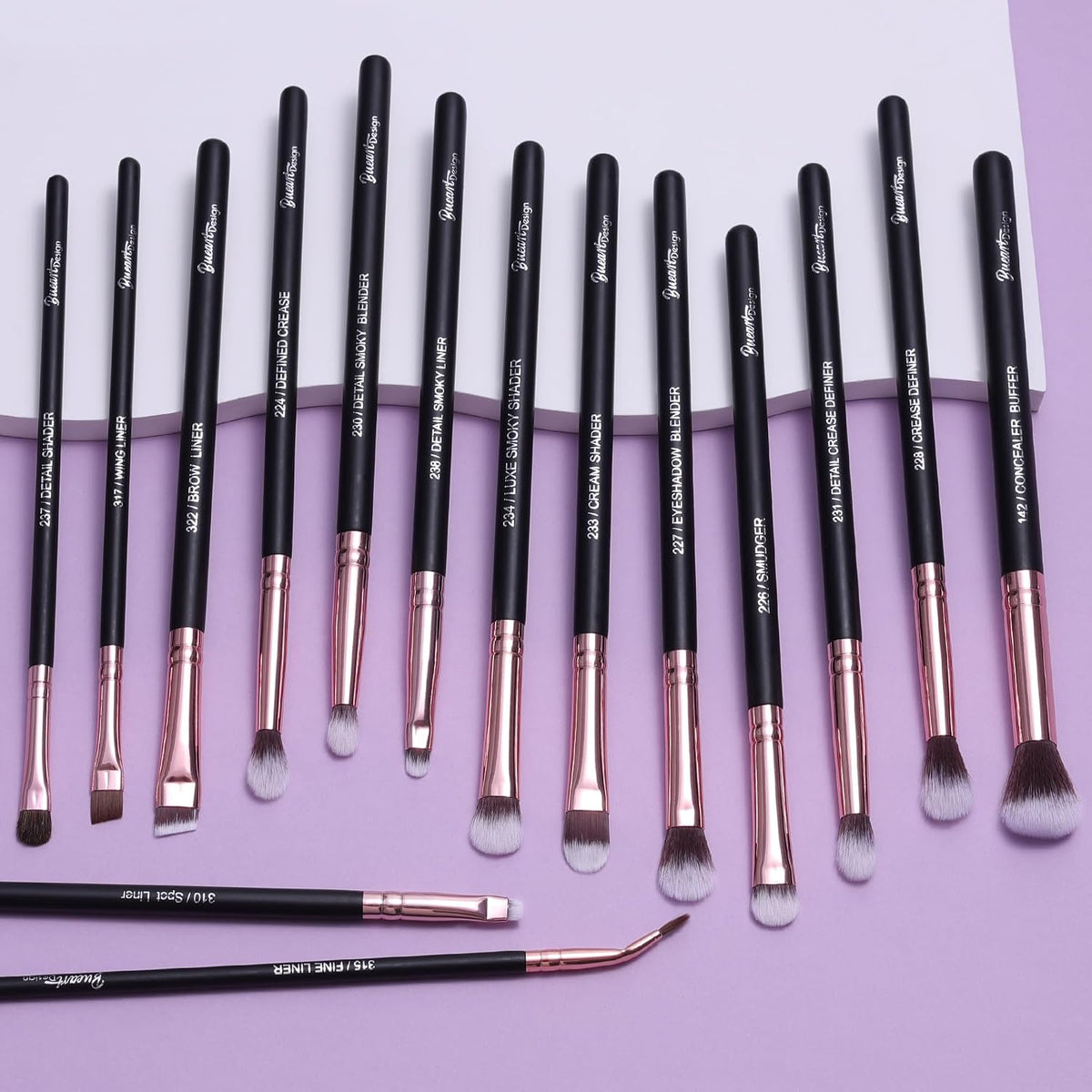 Bueart Design 15Pcs Professional Eye Makeup Brushes Set (Rose Gold &Black) | Ultra-soft Synthetic Bristle,Essential EyeShadow Brush Set with wood Handle for eyeshadow,concealer,eyebrow,eyeliner blending